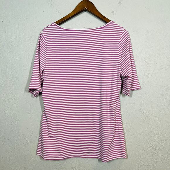 Halogen Striped Knit Top Short Sleeve Square Neck Purple White - L - Picture 2 of 6